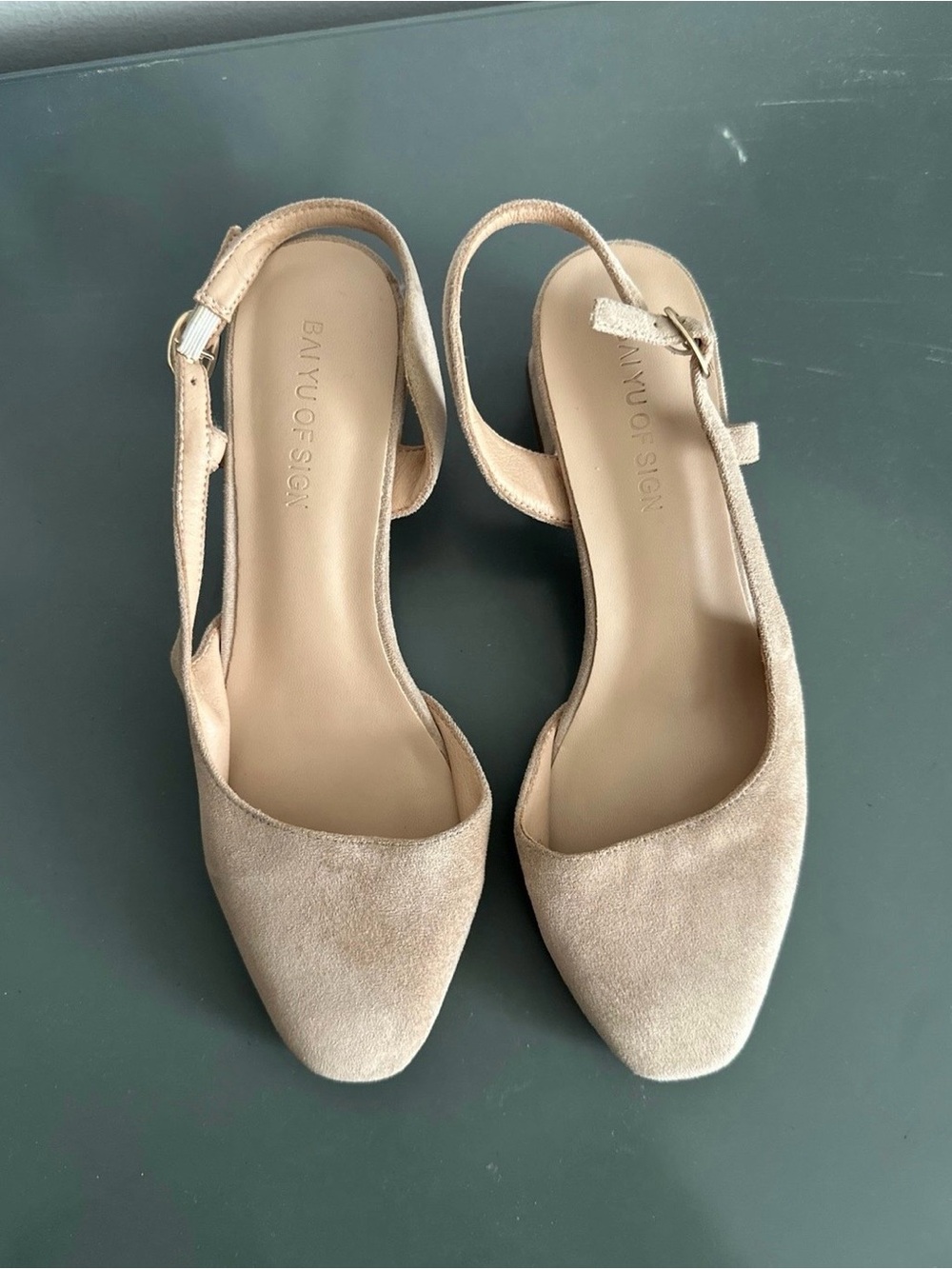 Beige Suede Slingback Flats